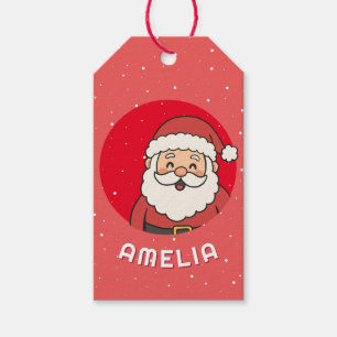Cute Red Santa Christmas Kid`s Name Gift Tags