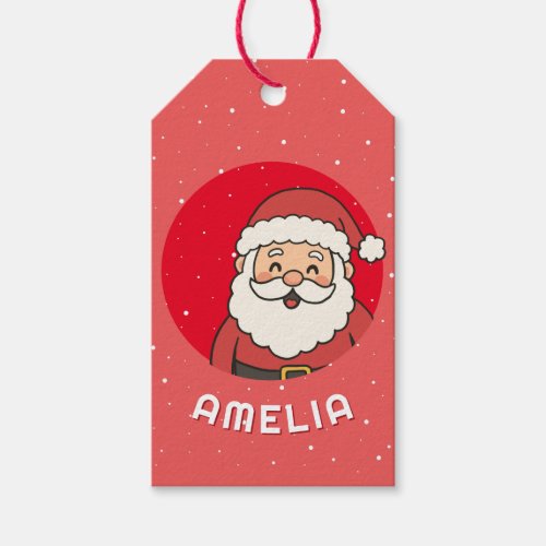Cute Red Santa Christmas Kid`s Name Gift Tags