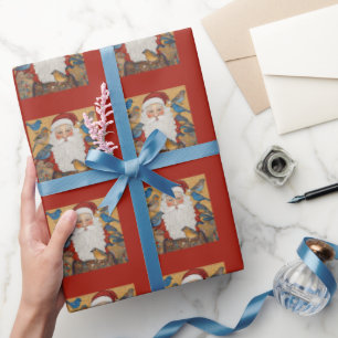 Cute Red Santa Claus Bluebirds Wrapping Paper