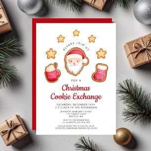 Cute Red Santa Claus Christmas Cookie Exchange Invitation