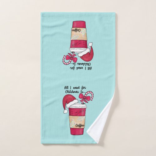 Cute Red Santa Hat Coffee Candy Cane Christmas Hand Towel
