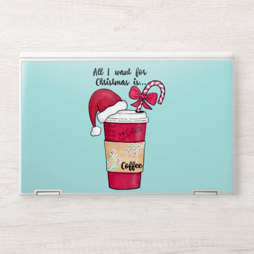 Cute Red Santa Hat Coffee Candy Cane Christmas HP Laptop Skin