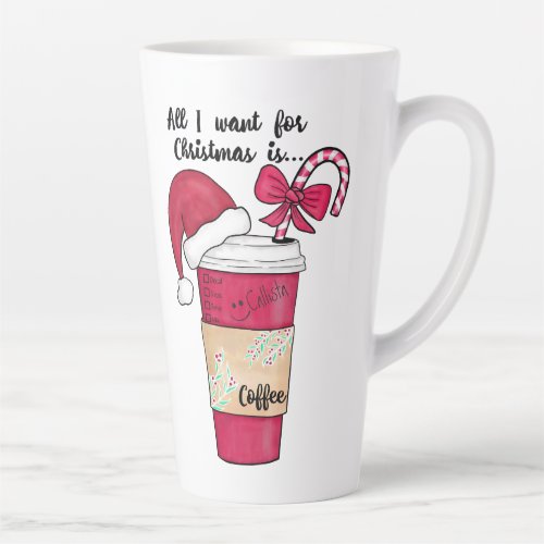 Cute Red Santa Hat Coffee Candy Cane Christmas Latte Mug