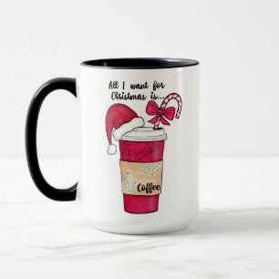 Cute Red Santa Hat Coffee Candy Cane Christmas Mug