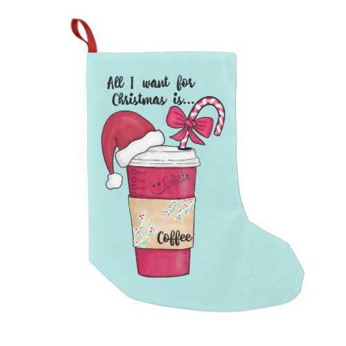 Cute Red Santa Hat Coffee Candy Cane Christmas Small Christmas Stocking