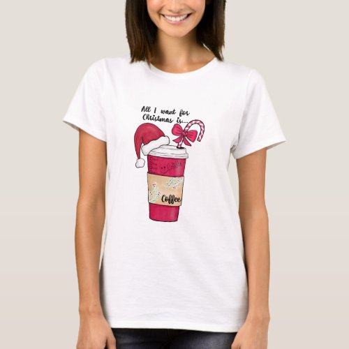 Cute Red Santa Hat Coffee Candy Cane Christmas T_Shirt