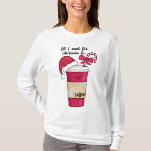 Cute Red Santa Hat Coffee Candy Cane Christmas T-Shirt