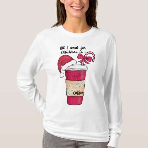 Cute Red Santa Hat Coffee Candy Cane Christmas T_Shirt