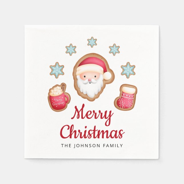 Cute Red Santa Merry Christmas Napkins (Front)