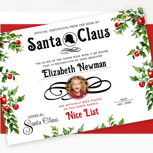 Cute Red Santa Naughty Nice List Official Photo Holiday Card