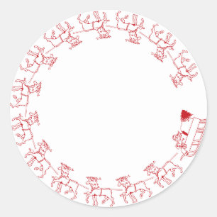 Cute red Santa reindeer frame blank Christmas Classic Round Sticker