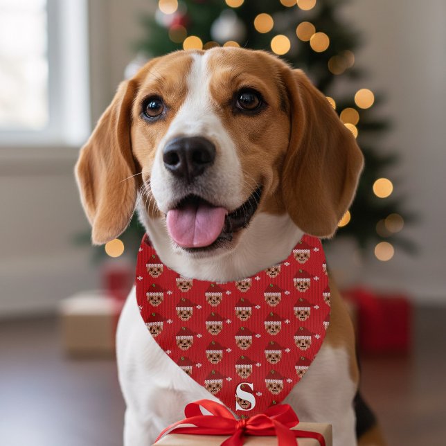 Cute Red Santa Sloth Christmas Dog Bandana (Add your best friend's initial to this fun and festive Santa Sloth pattern dog bandana)