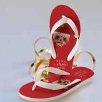 Cute Red Santa Sloth Personalize Christmas Holiday Kid's Flip Flops