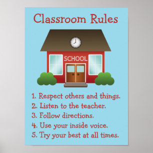 Cute Red School Building Custom Classroom Rules Poster