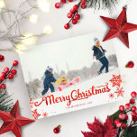 Cute Red Script Photo Snowflake Christmas Postcard<br><div class="desc">Simple cute photo Christmas card,  featuring a red handwritten font,  great for light pictures.</div>