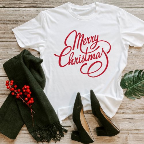 Cute Red Script Xmas Merry Christmas Holidays 2023 T_Shirt