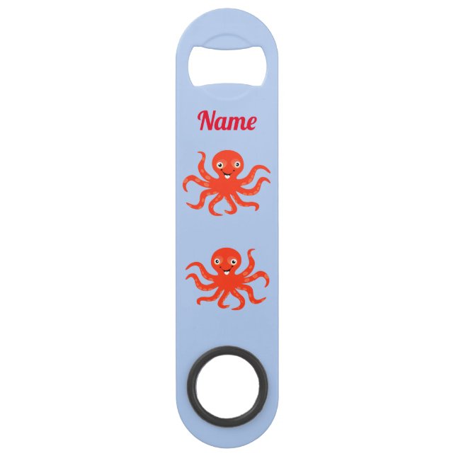 Cute Red Smiling Octopus Thunder_Cove  Bar Key (Front)