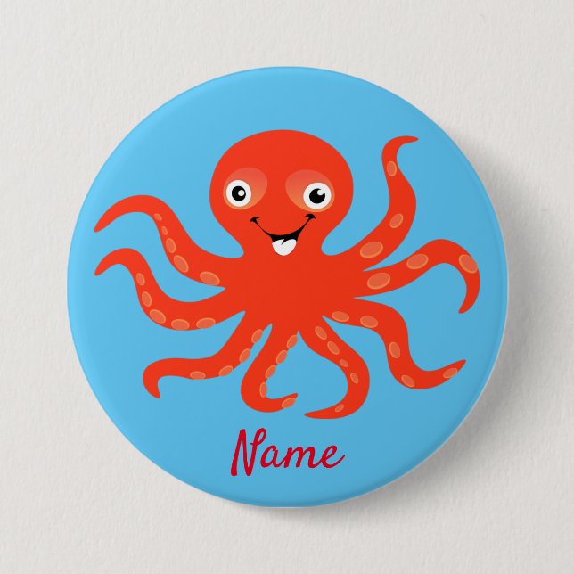 Cute Red Smiling Octopus Thunder_Cove Button (Front)