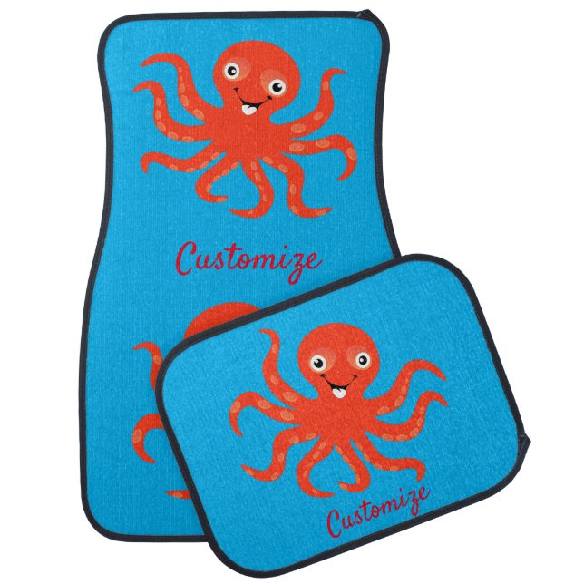 Cute Red Smiling Octopus Thunder_Cove Car Floor Mat (Set)