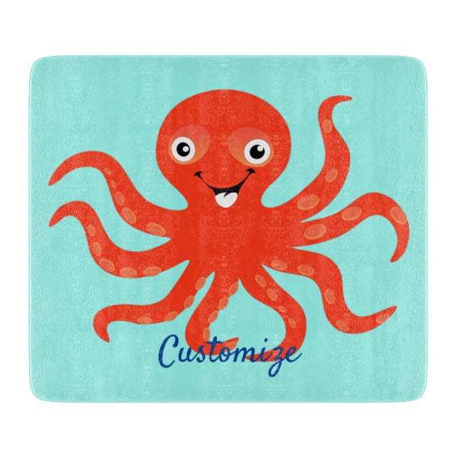 Cute Red Smiling Octopus Thunder_Cove Cutting Board (Front)