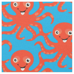Cute Red Smiling Octopus Thunder_Cove  Fabric