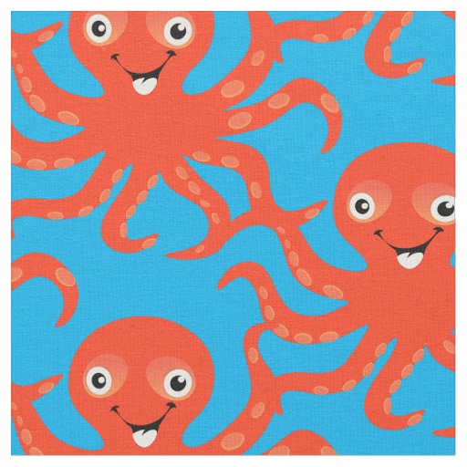 Cute Red Smiling Octopus Thunder_Cove  Fabric