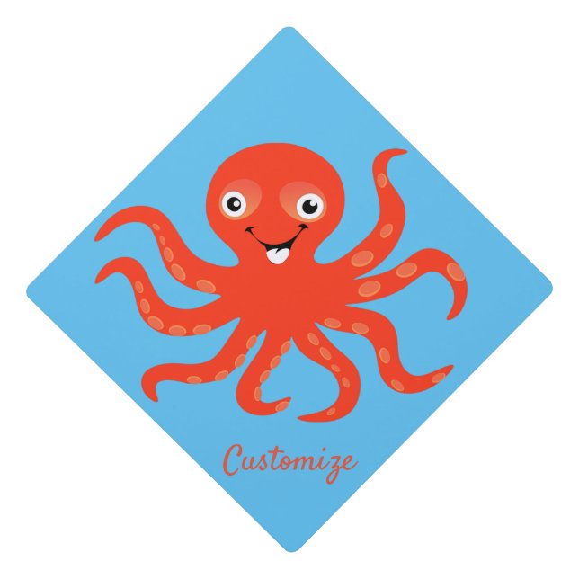 Cute Red Smiling Octopus Thunder_Cove Graduation Cap Topper (Front)