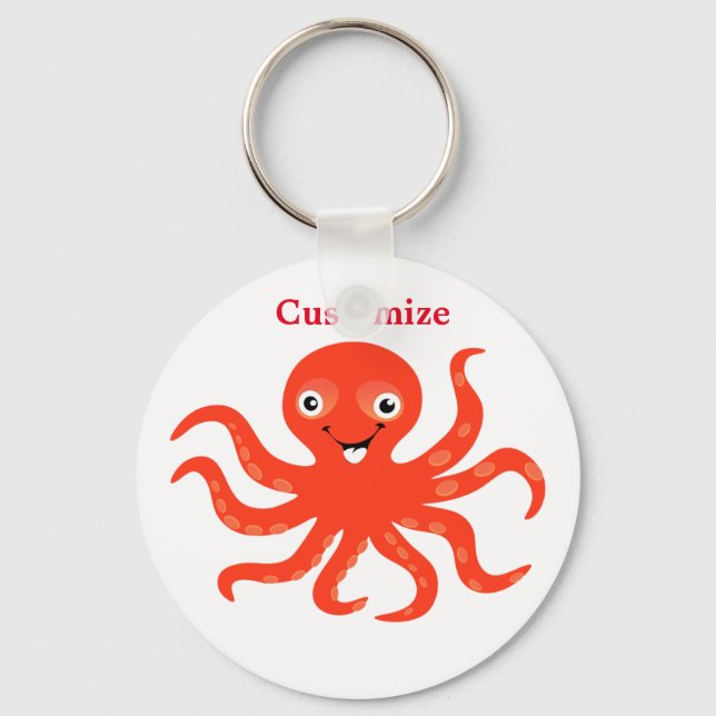 Cute Red Smiling Octopus Thunder_Cove  Keychain (Front)