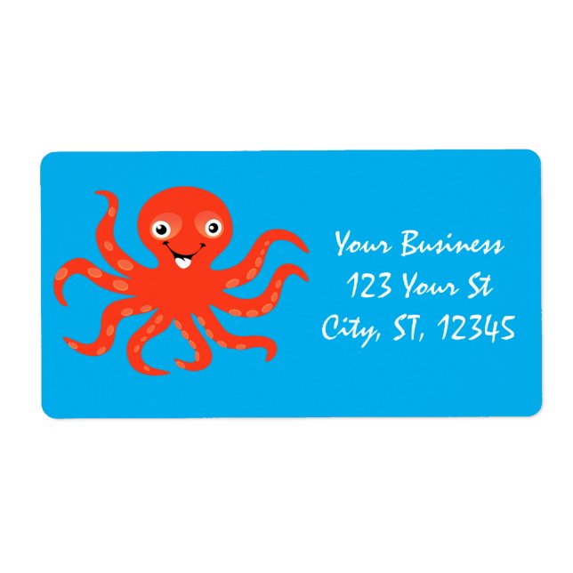 Cute Red Smiling Octopus Thunder_Cove Label (Front)