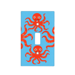 Cute Red Smiling Octopus Thunder_Cove Light Switch Cover