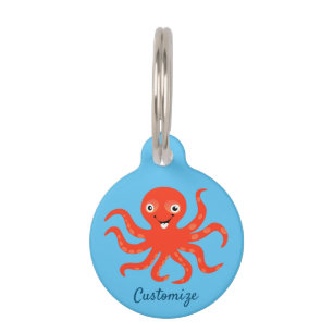 Cute Red Smiling Octopus Thunder_Cove  Pet ID Tag