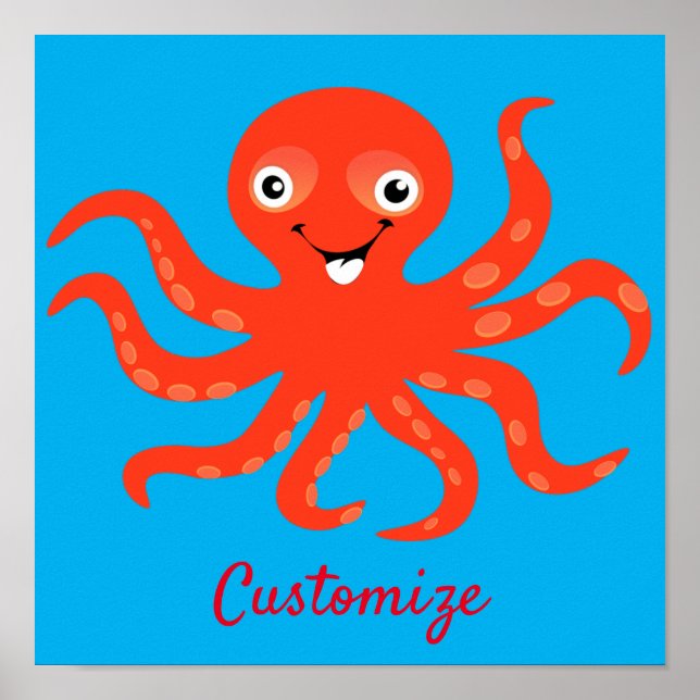 Cute Red Smiling Octopus Thunder_Cove  Poster (Front)