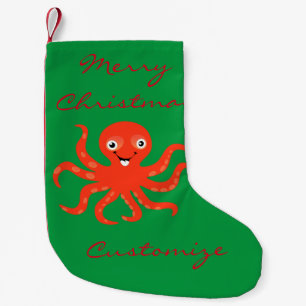 Cute Red Smiling Octopus Thunder_Cove   Small Christmas Stocking