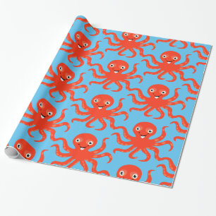 Cute Red Smiling Octopus Thunder_Cove Wrapping Paper