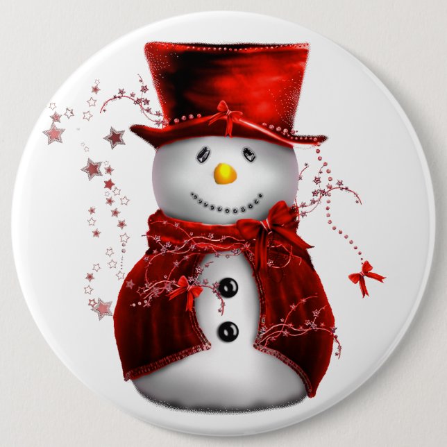 Cute Red Snowman Christmas Button (Front)