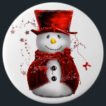 Cute Red Snowman Christmas Button<br><div class="desc">A sweet little Christmas snowman,  dressed in red velvet vest and matching top hat,  to put some festive style and fun into your Christmas celebrations this year.</div>