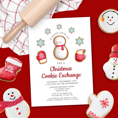 Cute Red Snowman Christmas Cookie Exchange Invitation
