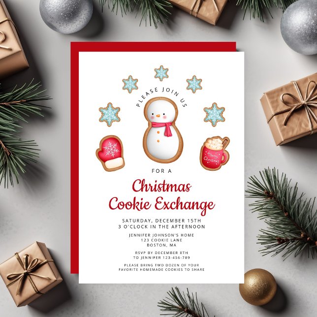 Cute Red Snowman Christmas Cookie Exchange Invitation (Cute Red Snowman Christmas Cookie Exchange Invitation)
