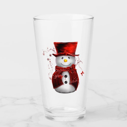 Cute Red Snowman Christmas Glass