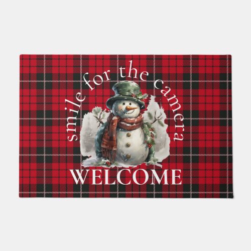 Cute Red Snowman Holiday Christmas Wishes Doormat