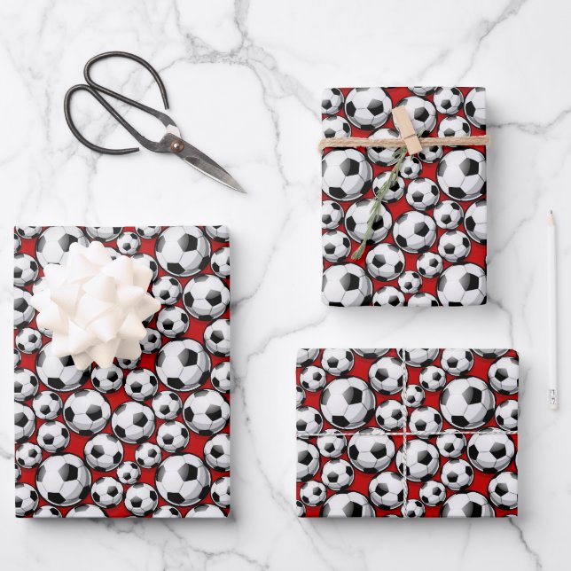 cute red Soccer ball sports pattern  Wrapping Paper Sheets (Front)