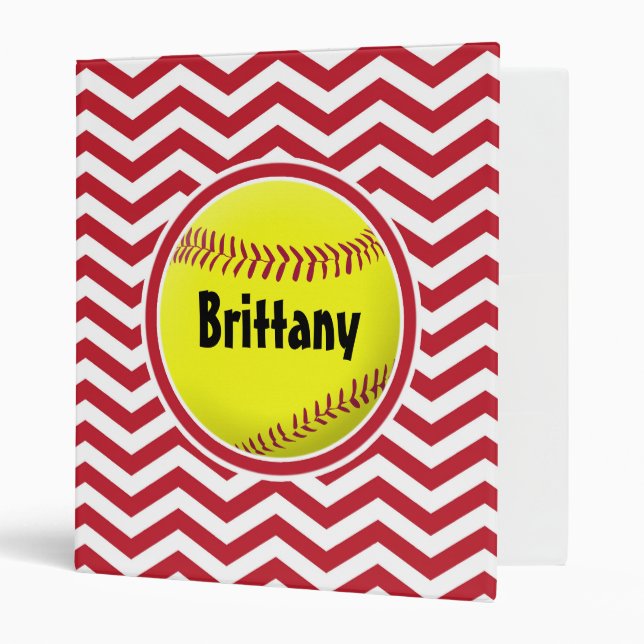 Cute Red Softball Custom Three Ring Binder (Front/Inside)