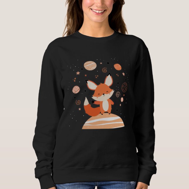 Cute Red Space Fox Float In Space Alone Cosmic Ani Sweatshirt (Front)