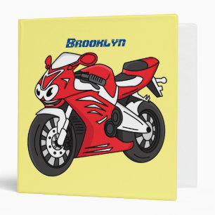 Cute red sports motorcycle cartoon 3 ring binder