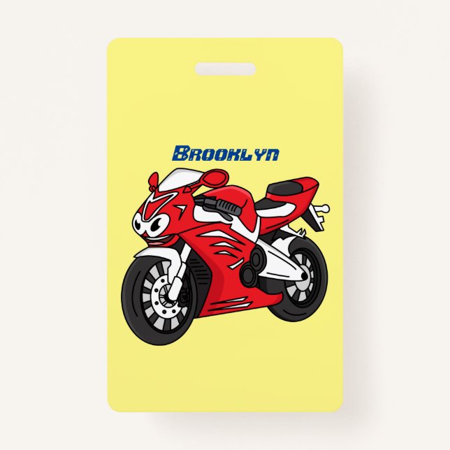 Cute red sports motorcycle cartoon badge (Front)