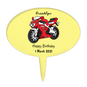 Cute red sports motorcycle cartoon cake topper