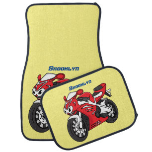Cute red sports motorcycle cartoon car floor mat