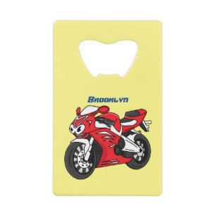 Cute red sports motorcycle cartoon credit card bottle opener
