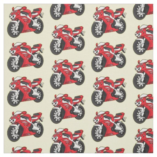 Cute red sports motorcycle cartoon  fabric