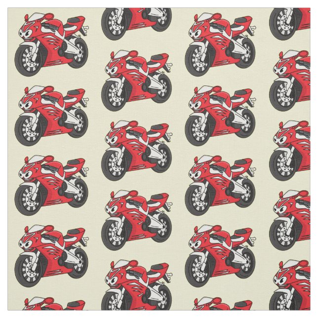 Cute red sports motorcycle cartoon  fabric (Swatch)